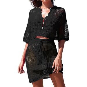 2 Piece Crochet Swimsuit Cover Ups, LARGE, 9N-145SET003